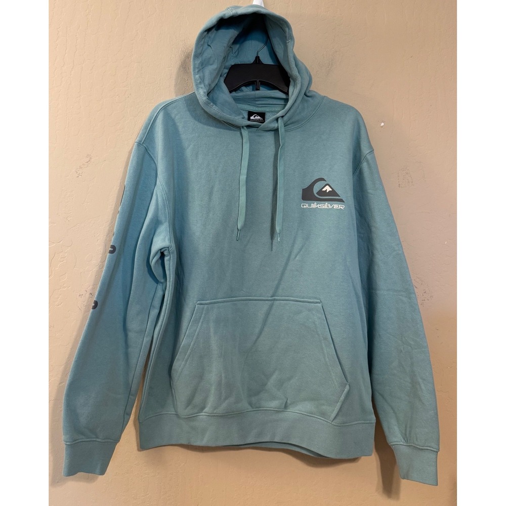 Quiksilver Hoodie Pullover Men Small Teal Green Graphic Logo Surf Skater Y2K